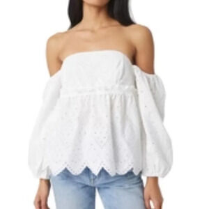 MISA Revolve Sera Off-the-shoulder Scalloped Eyelet Top In White Eyelet. Sz: M